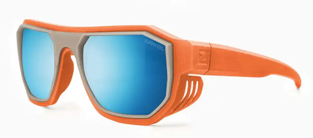 Zirkel Optics performance sunglasses Sawtooth in a bright orange colorway