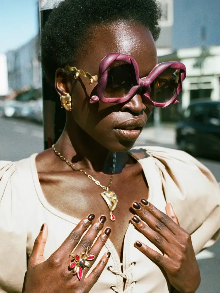 fine jewellery eyewear bold sculptural pink frame with statement design