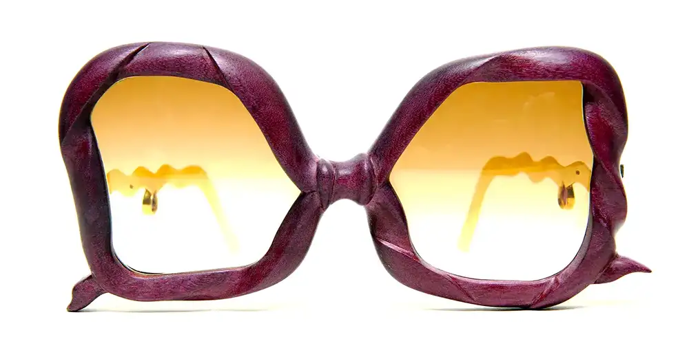 fine jewellery eyewear red sculptural frame with handcrafted organic shape