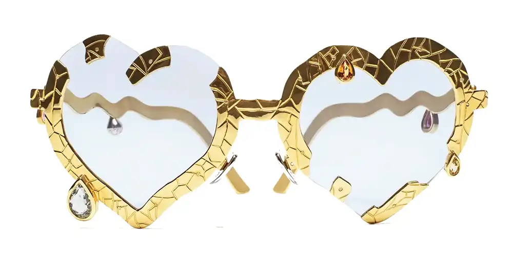 Francis de Lara eyewear heart shaped gold frame with gemstone detailing