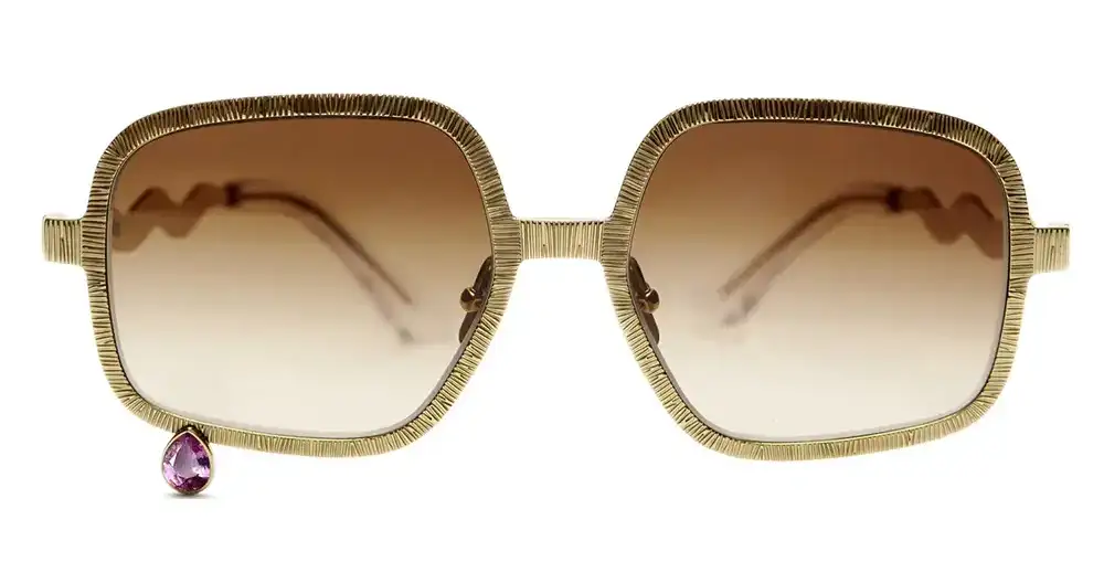 Francis de Lara eyewear pentagon gold frame with brown gradient lenses