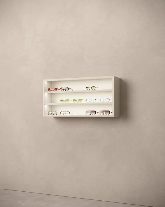 modular eyewear display system horizontal cabinet with minimal frame presentation