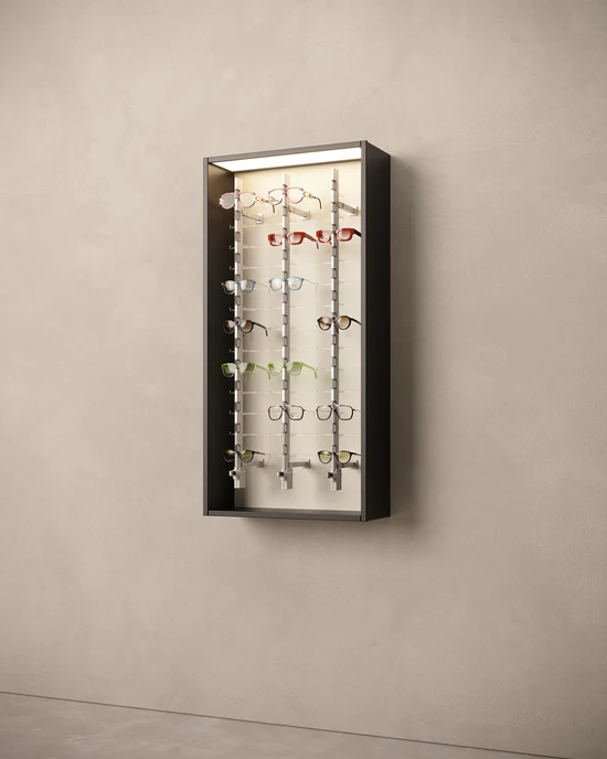 secure eyewear display solution for sunglasses with vertical locking system