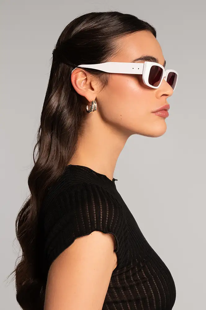VANNI x Oscalito sunglasses side profile white acetate frame with structured temple design